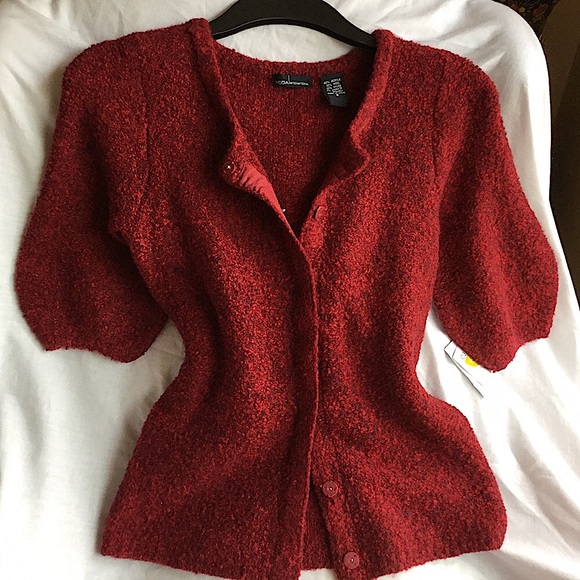 Moda International BOUCLÉ Sweater CARDIGAN Red Marl S - Picture 2 of 7